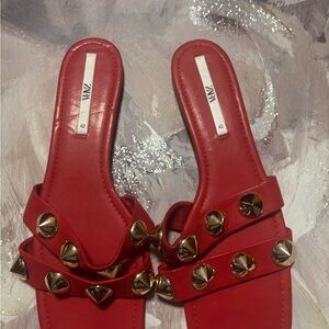 Zara Red Studded Mules